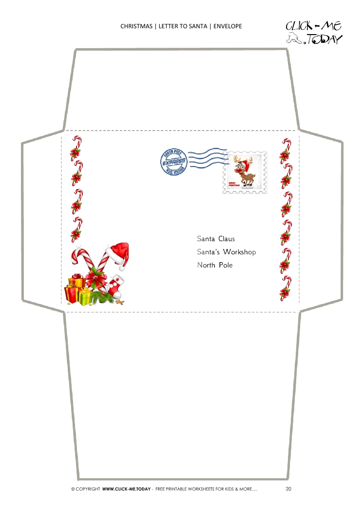 Printable envelope to Santa template candy canes border stamp 20